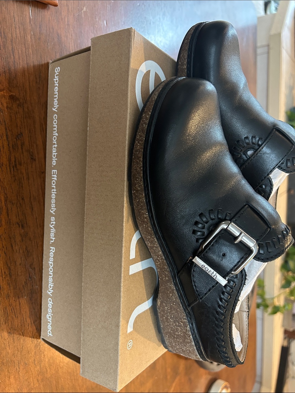 Earth Black Leather Buckle Slip-On Women's Loafers